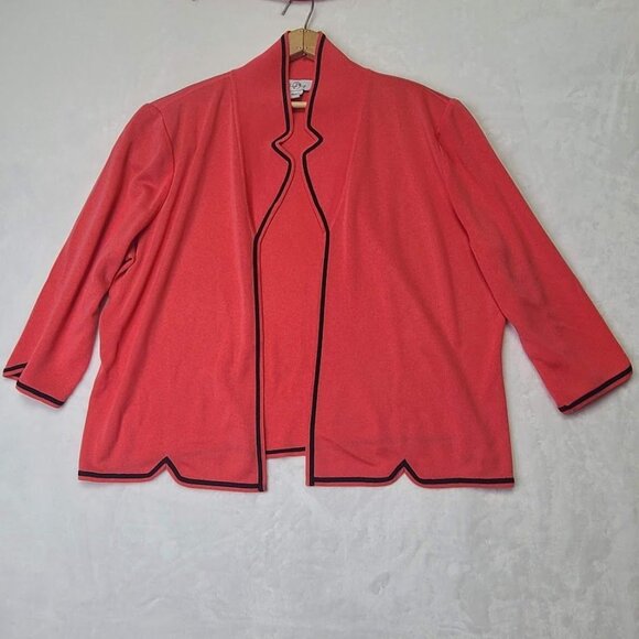 Ming Wang Womens XL Pink Coral Open Front Cardigan Sweater w/ Black Trim - Picture 9 of 9